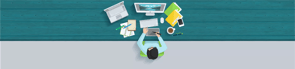 Illustration showing a work environment with PCs and notebooks